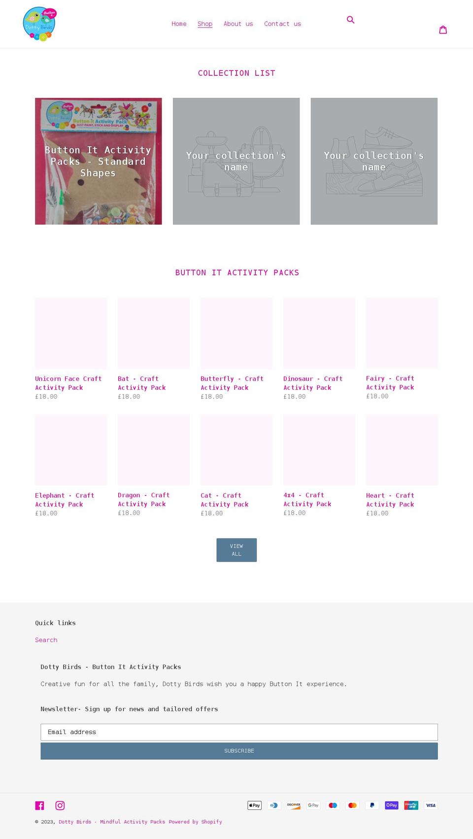 dotty-birds-mindful-activity-packs.myshopify.com shopify website screenshot