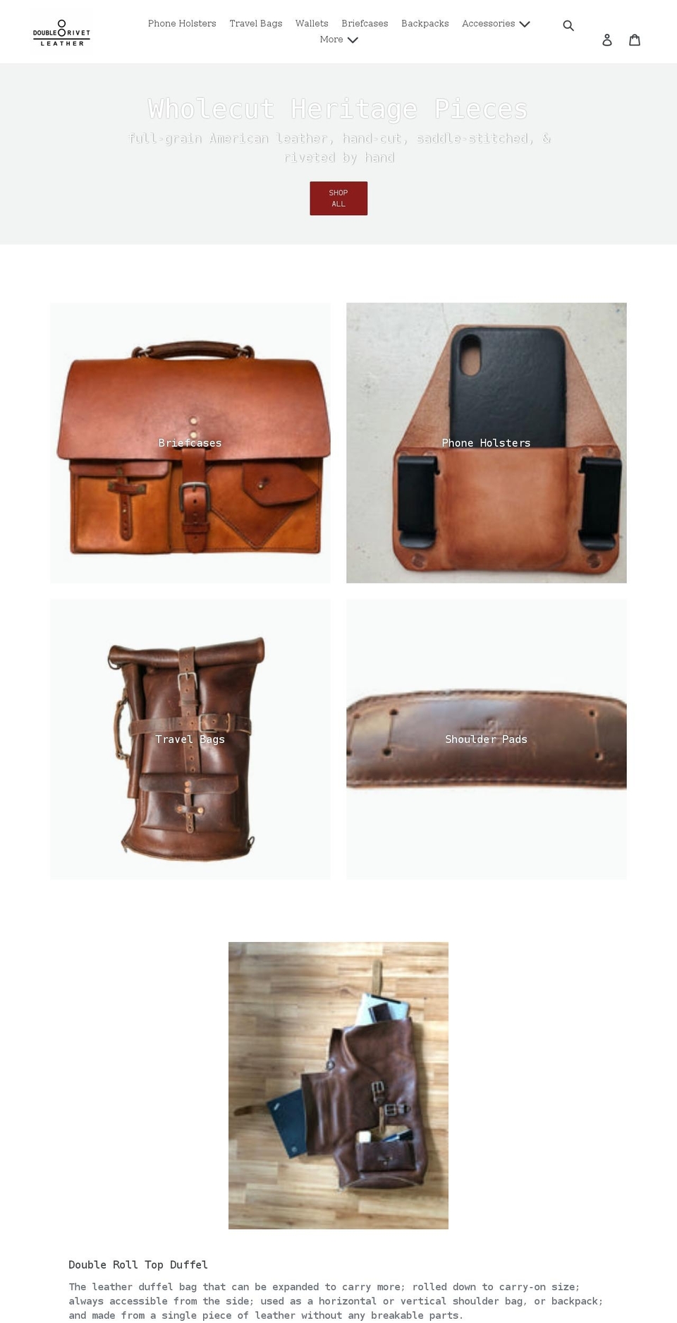 doublerivetleather.com shopify website screenshot