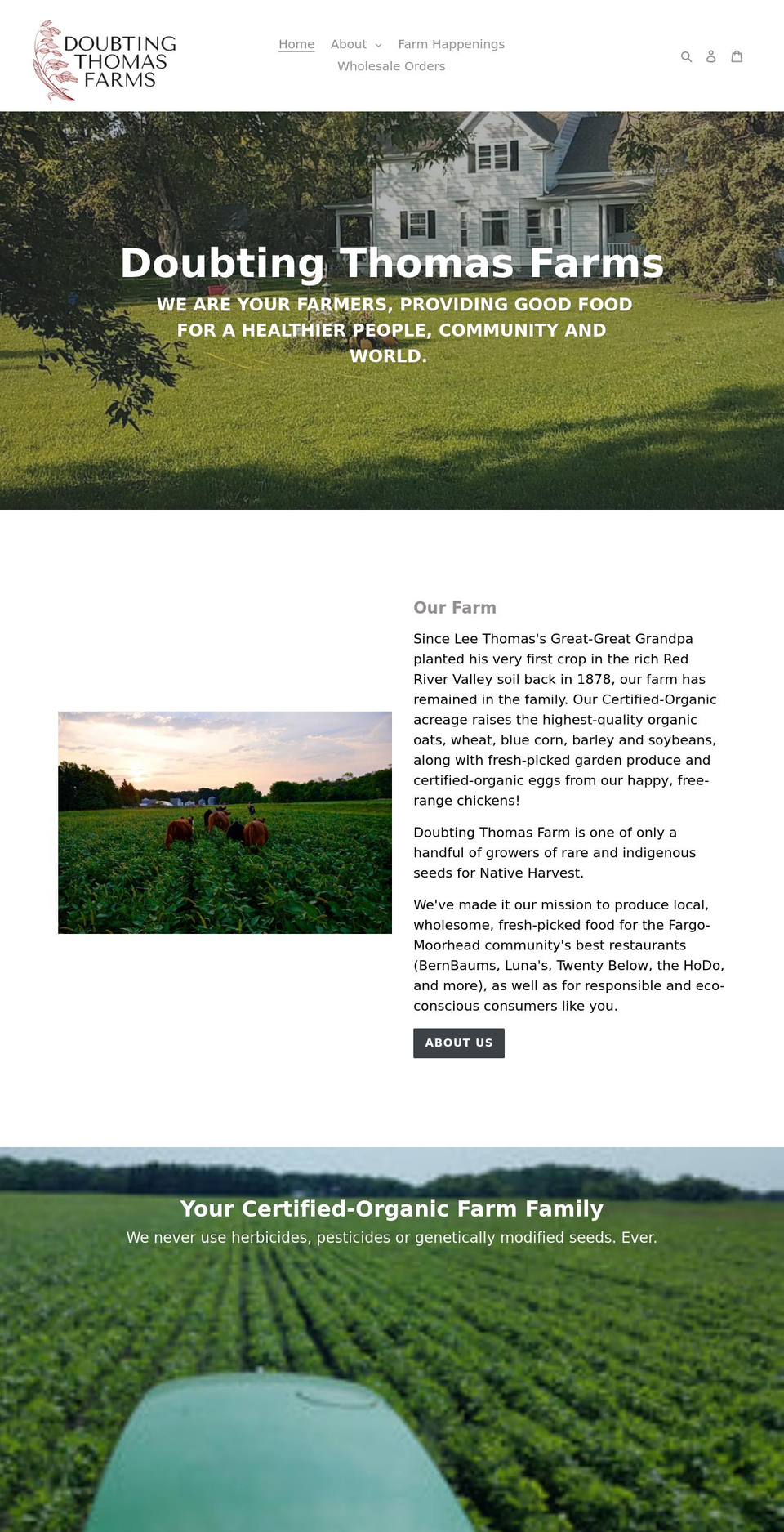 doubtingthomasfarms.com shopify website screenshot