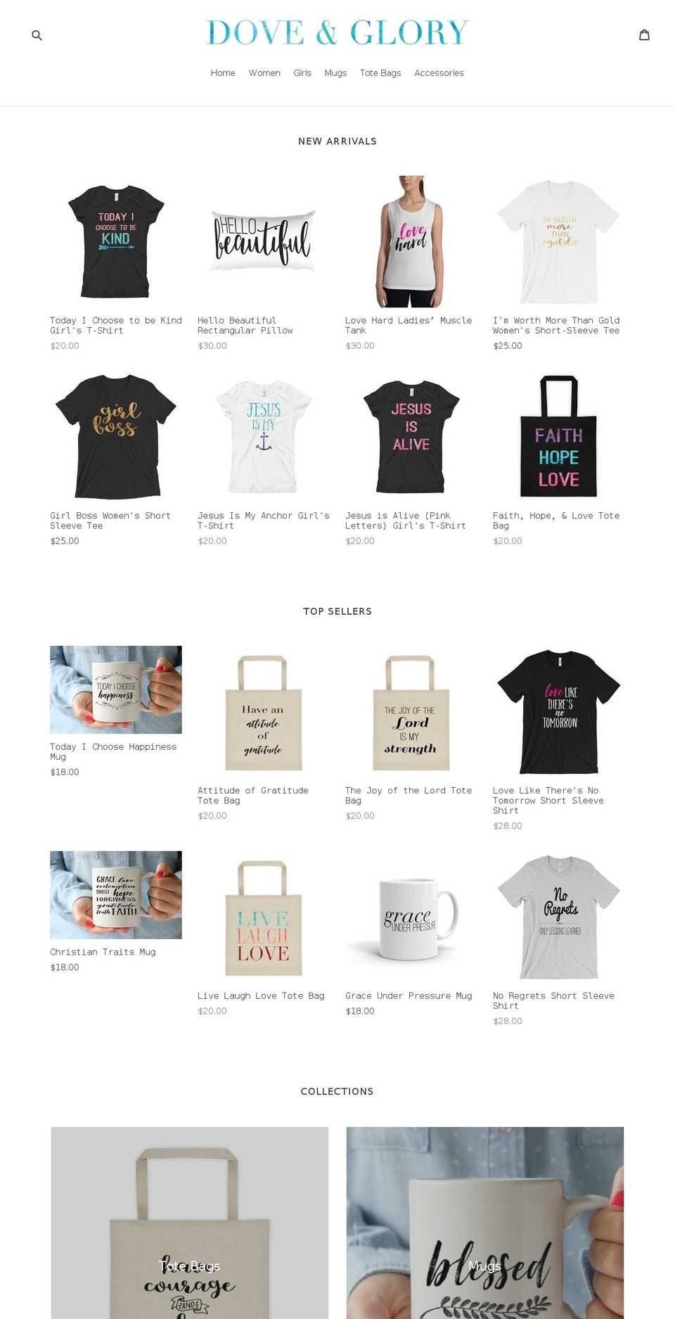 doveandglory.com — Shopify storefront screenshot