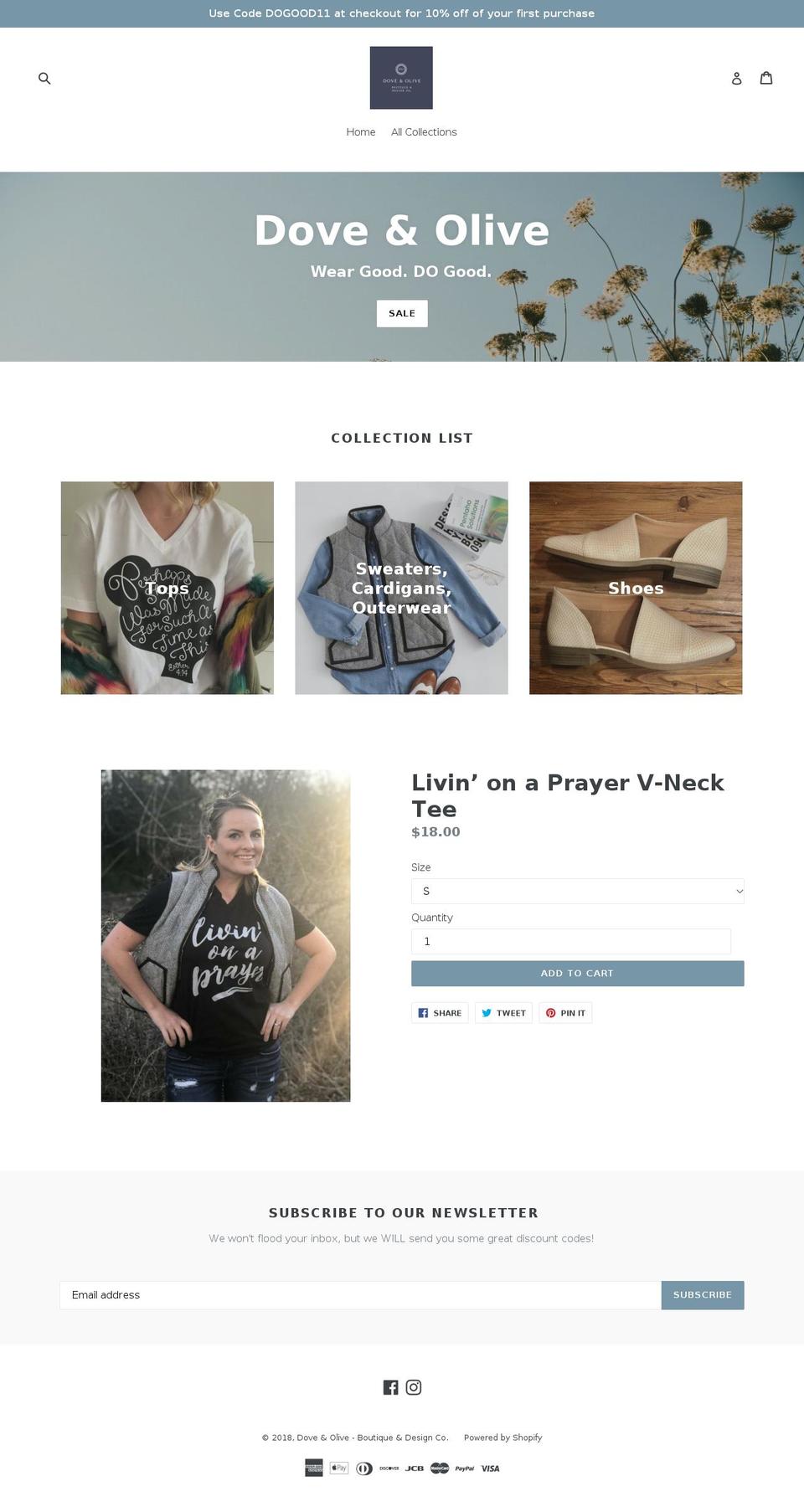 doveandolive.net shopify website screenshot