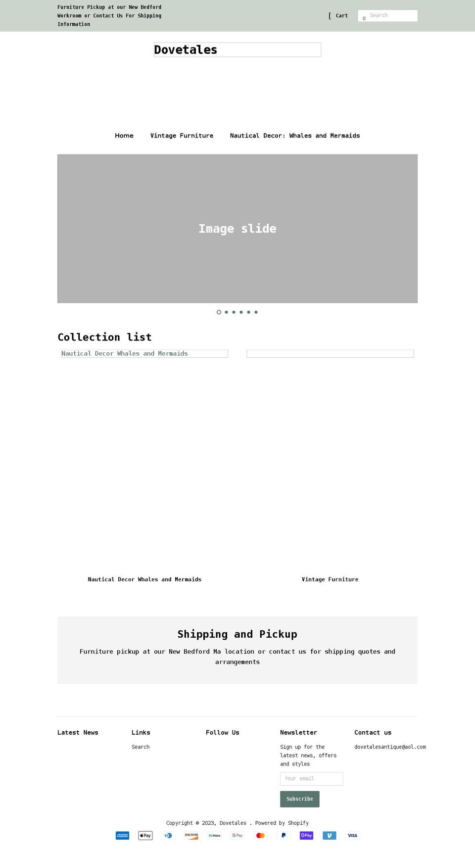 dovetaleshome.com shopify website screenshot