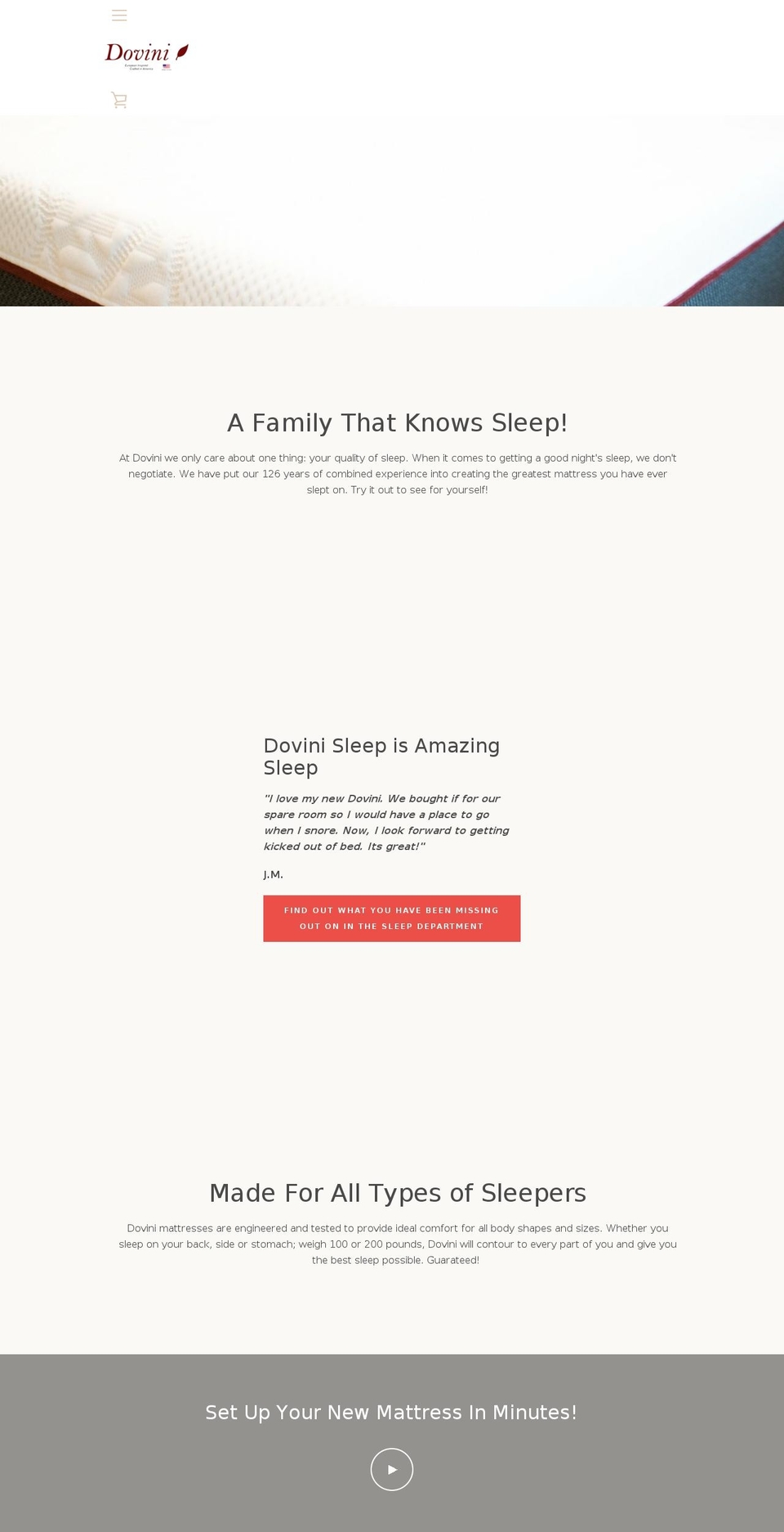 dovinimattress.com — Shopify storefront screenshot