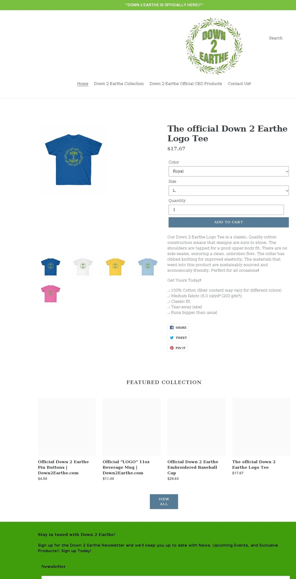 down2earthe.com shopify website screenshot