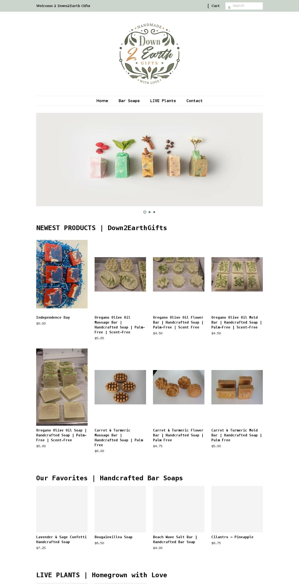 down2earthgifts.com shopify website screenshot