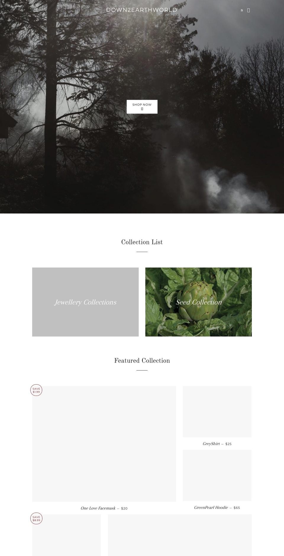 down2earthworld.com shopify website screenshot