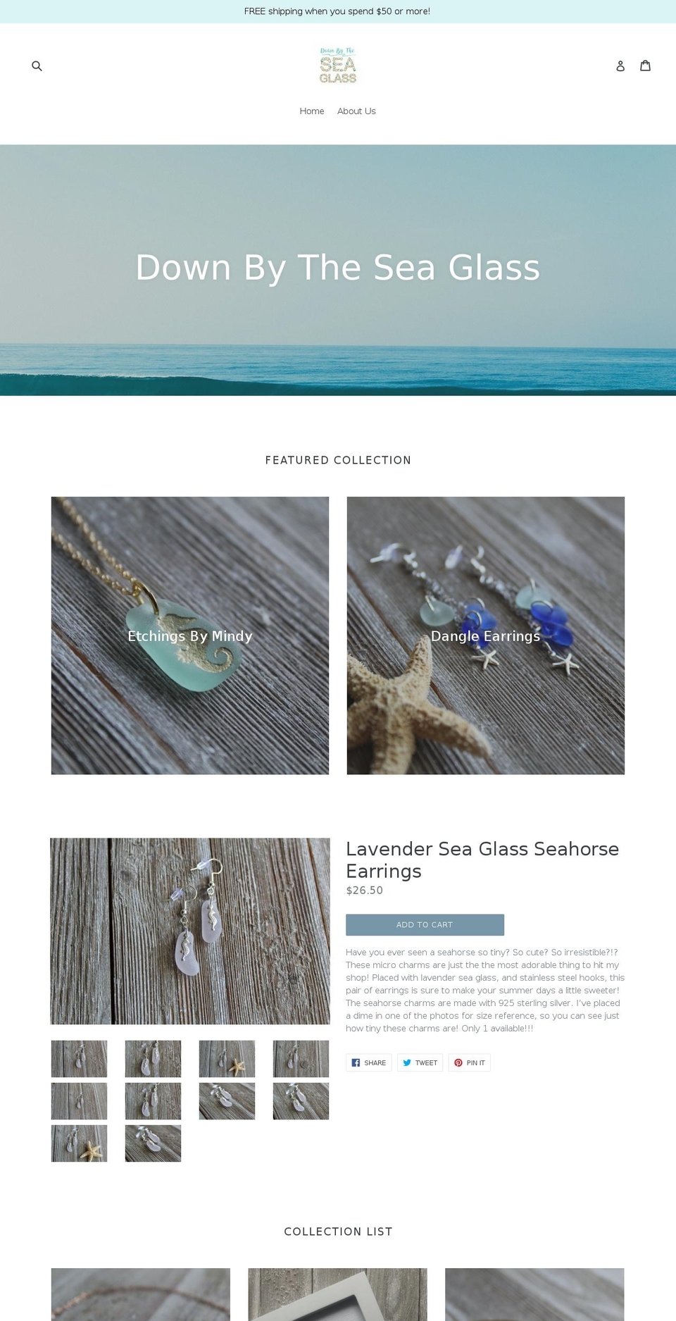 downbytheseaglass.com shopify website screenshot