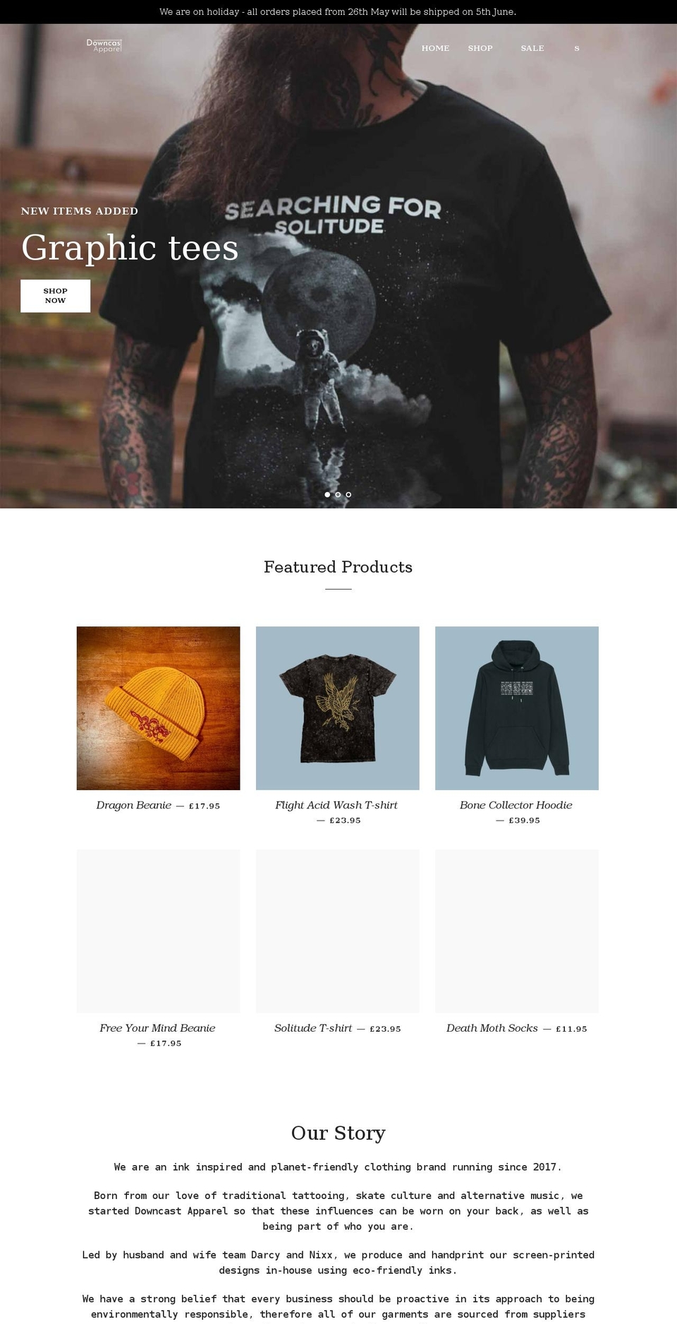 downcastapparel.com shopify website screenshot