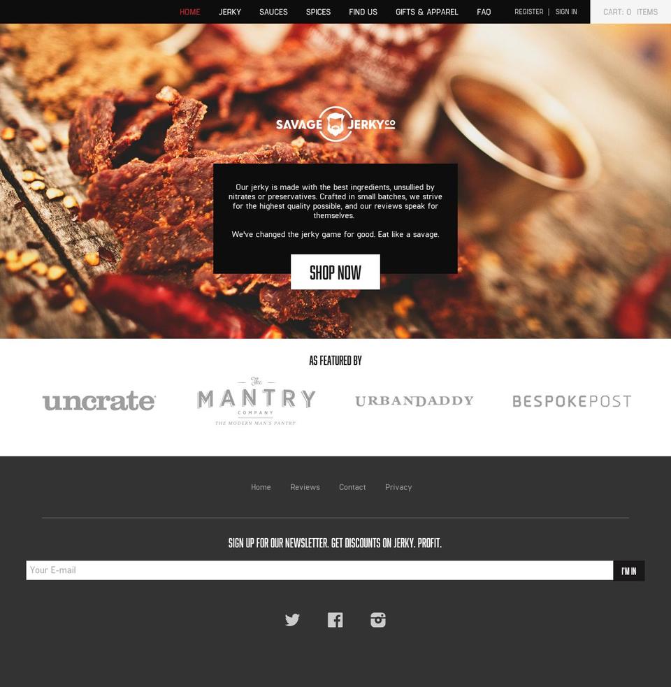Savage Jerky JLR Dev July 18th, 2017 Shopify theme site example downloadmorejerky.com