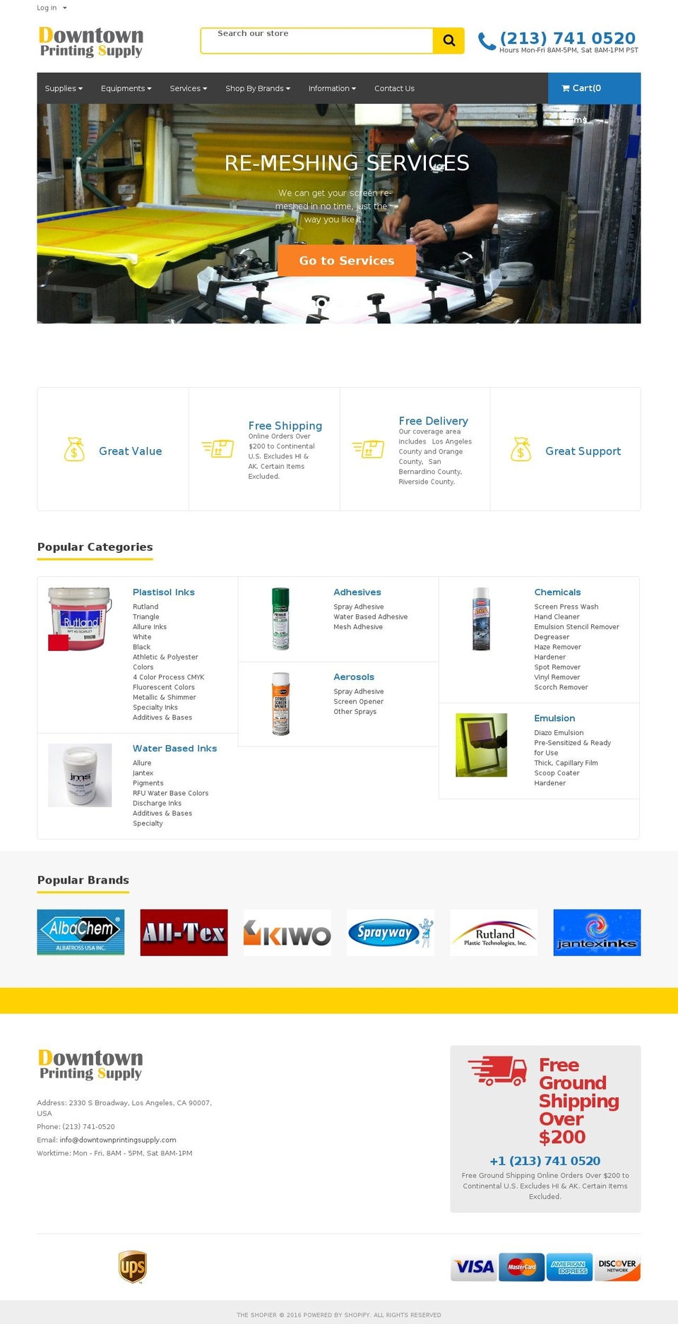 downtownprintingsupply.com shopify website screenshot