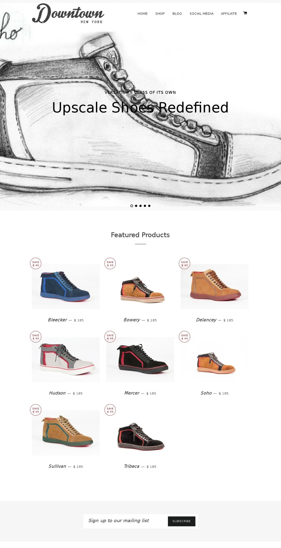 downtownshoesnewyork.com shopify website screenshot