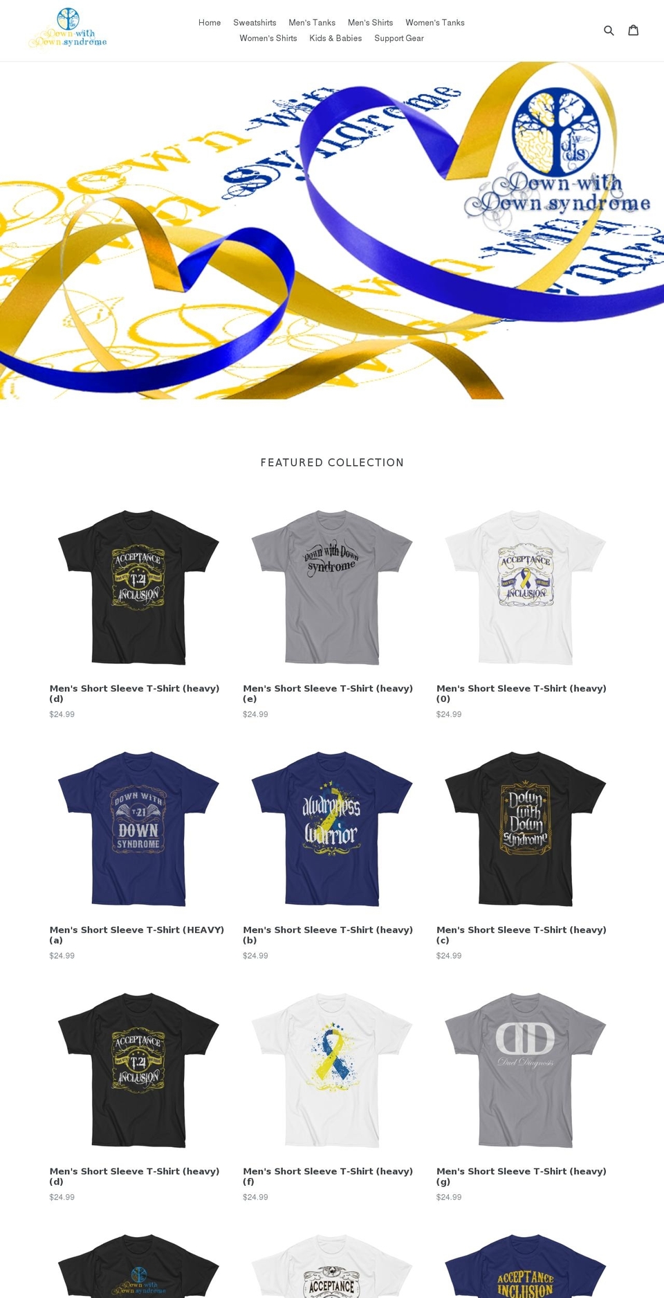 downwithdownsyndrome.com — Shopify storefront screenshot