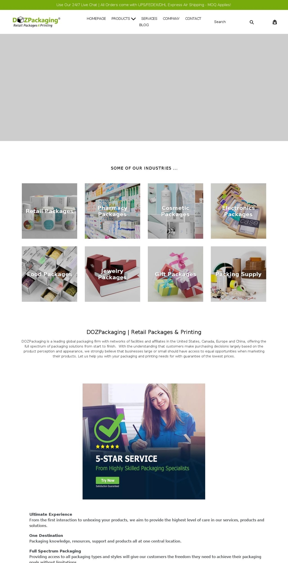 dozpackaging.com shopify website screenshot