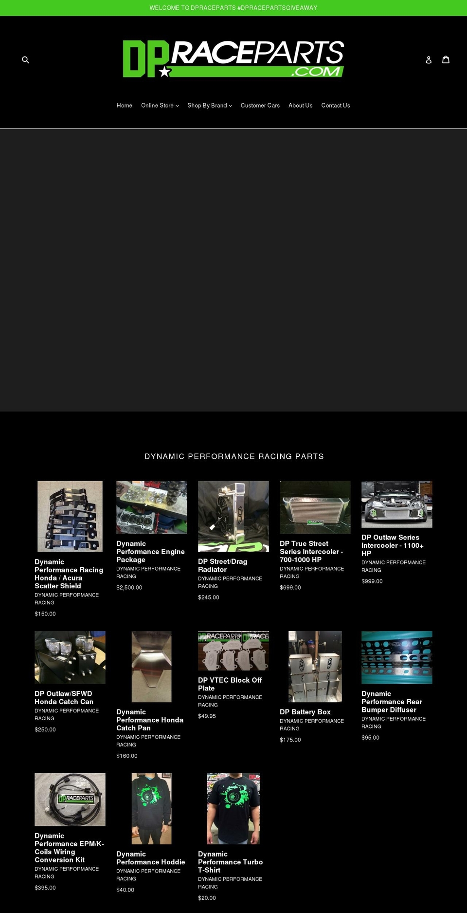 dpraceparts.com shopify website screenshot
