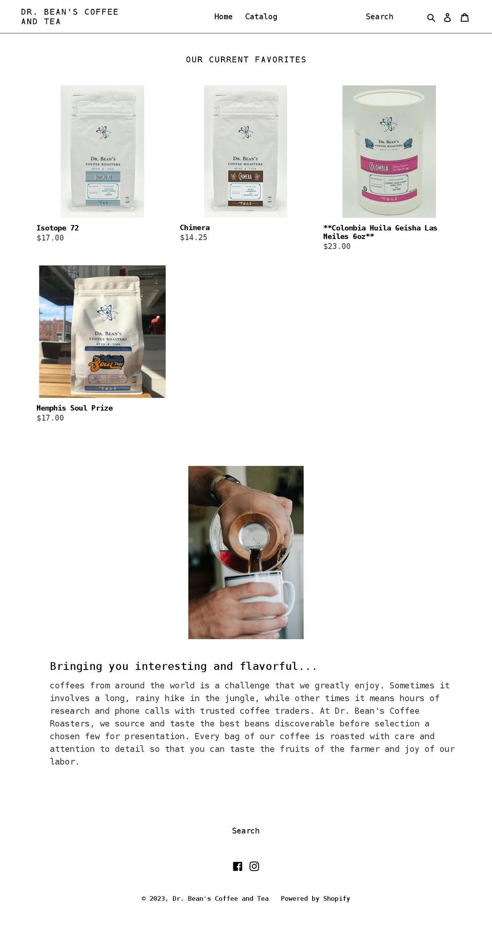dr-beans-coffee-and-tea.myshopify.com shopify website screenshot