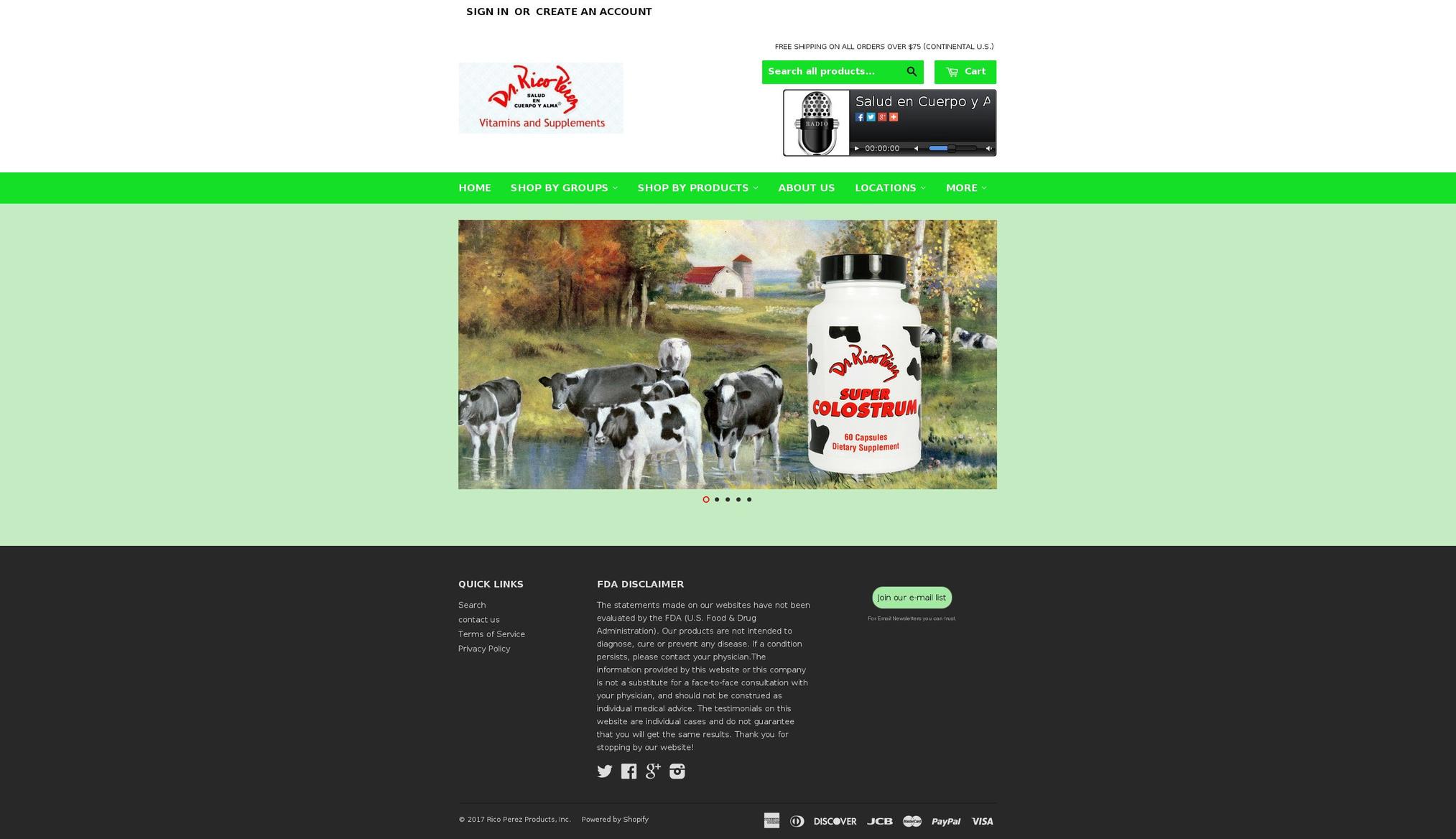 dr-rico-perez-products.com shopify website screenshot