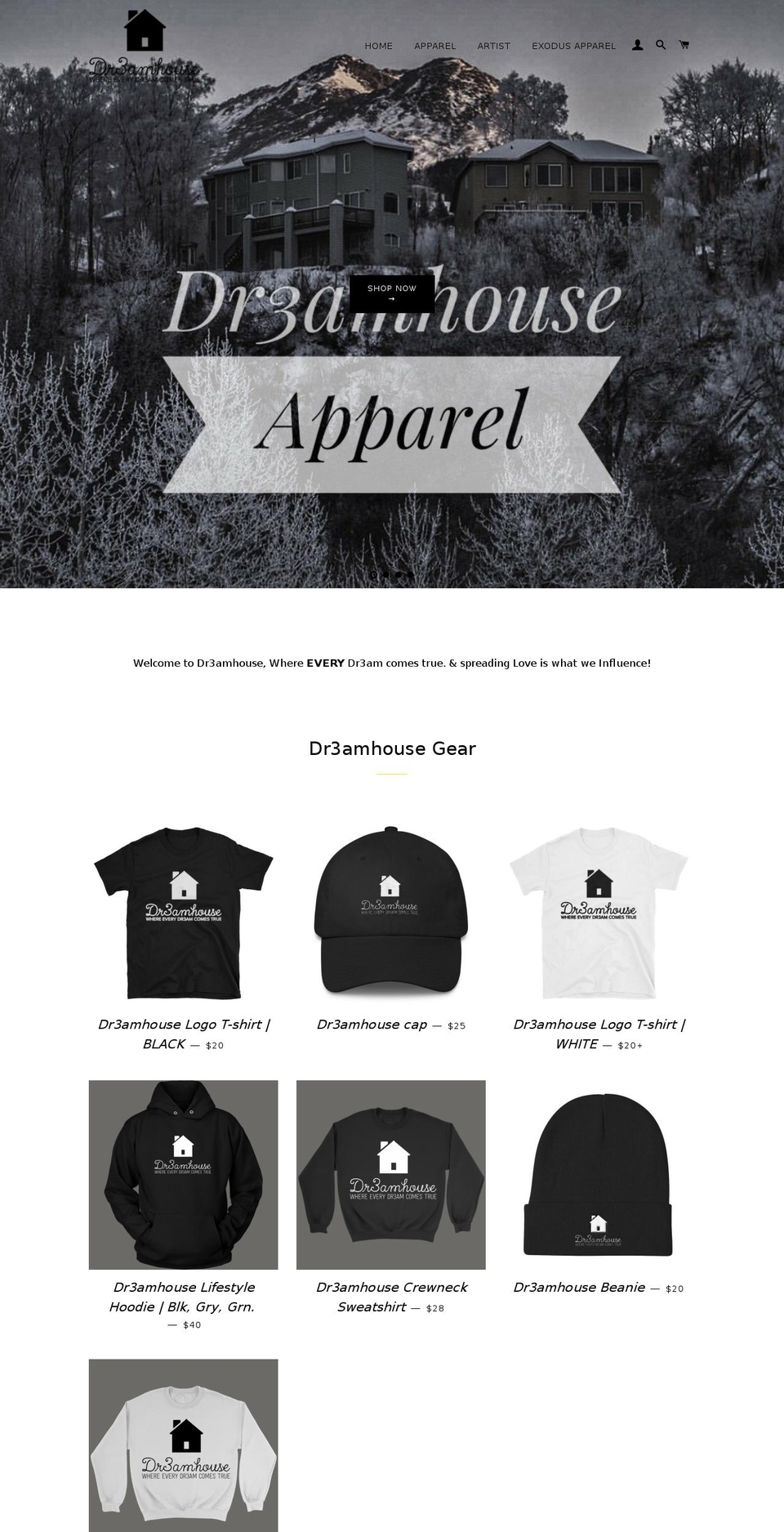 dr3amhouse.com — Shopify storefront screenshot