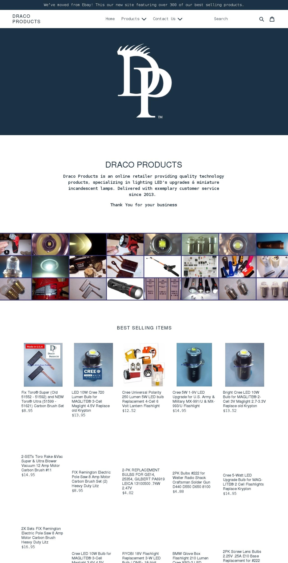 dracoproducts.net shopify website screenshot