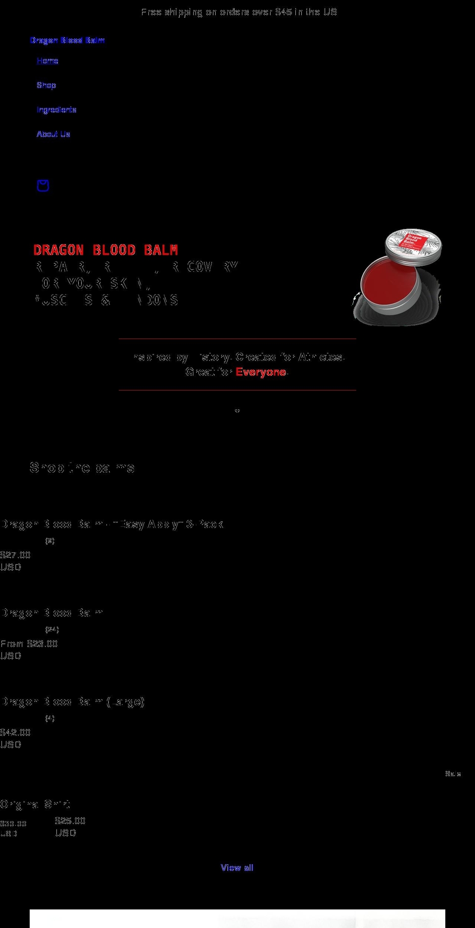 dragonbloodbalm.com shopify website screenshot