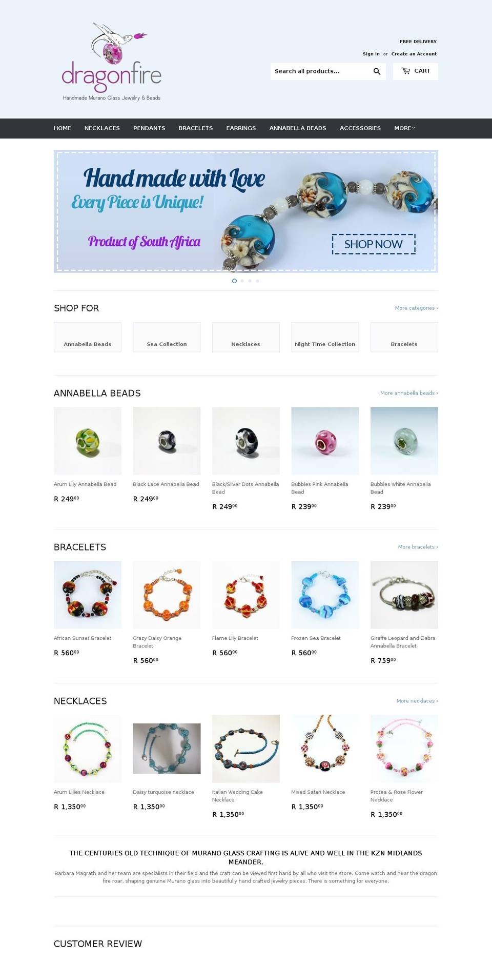 dragonfirebeads.co.za shopify website screenshot