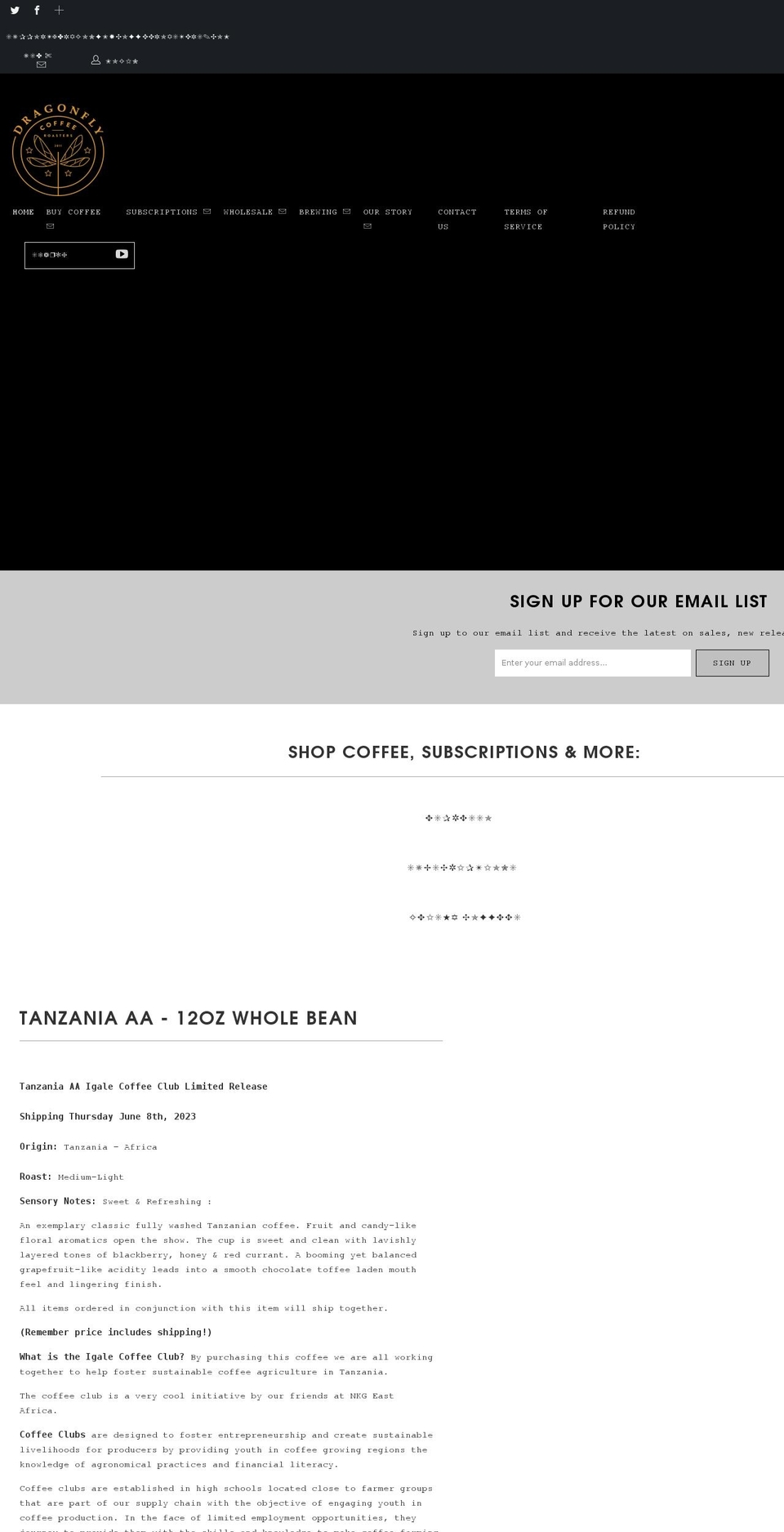 dragonfly-coffee-roasters.myshopify.com shopify website screenshot