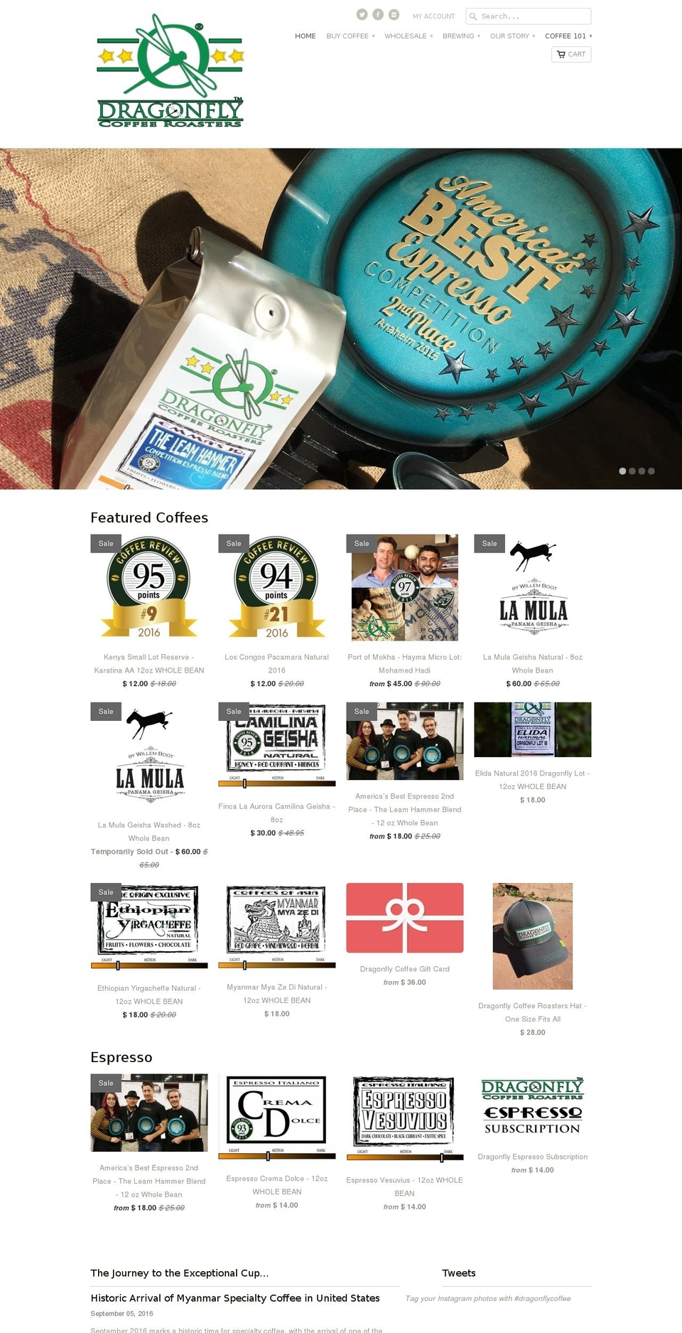 dragonflycoffeeroasters.com shopify website screenshot
