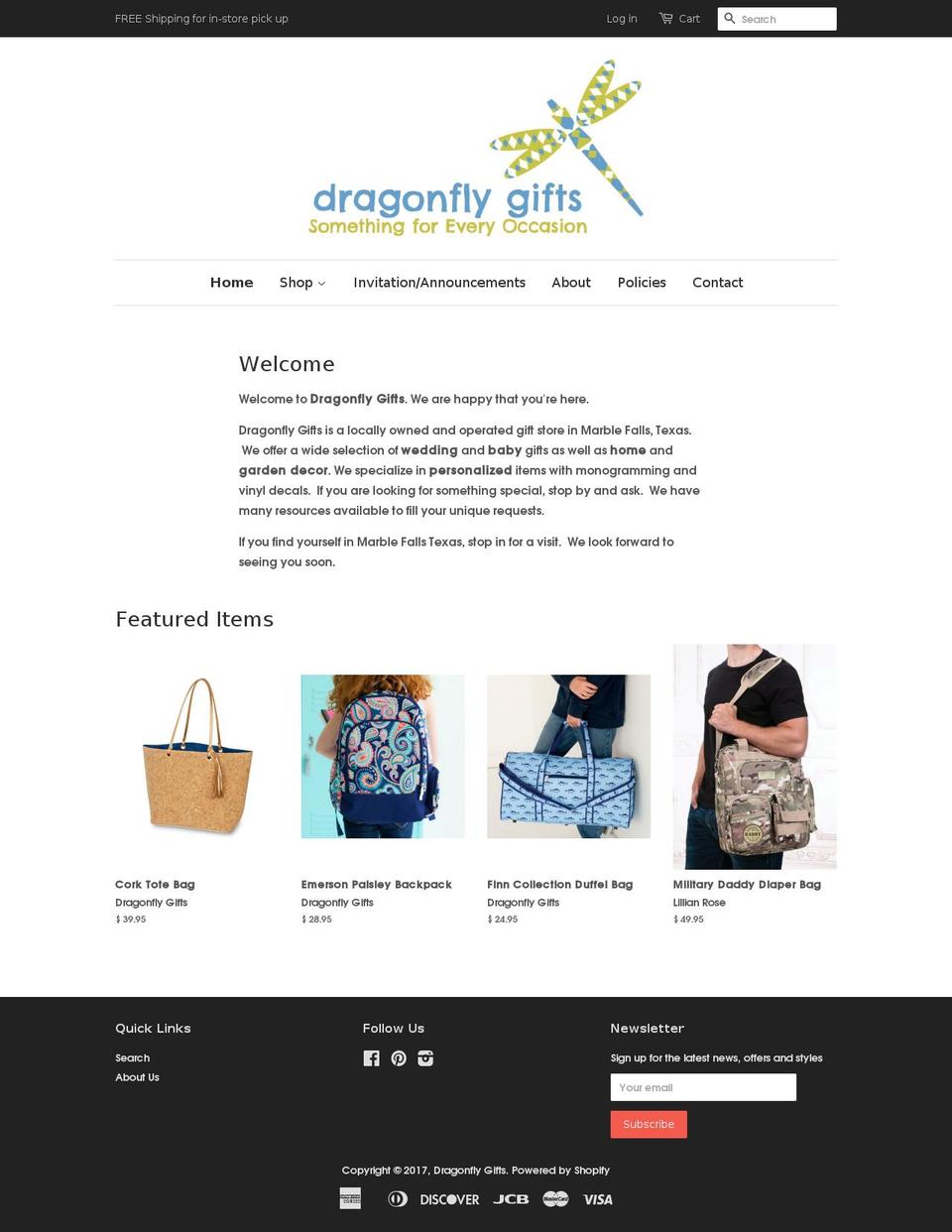 dragonflygiftstx.com shopify website screenshot