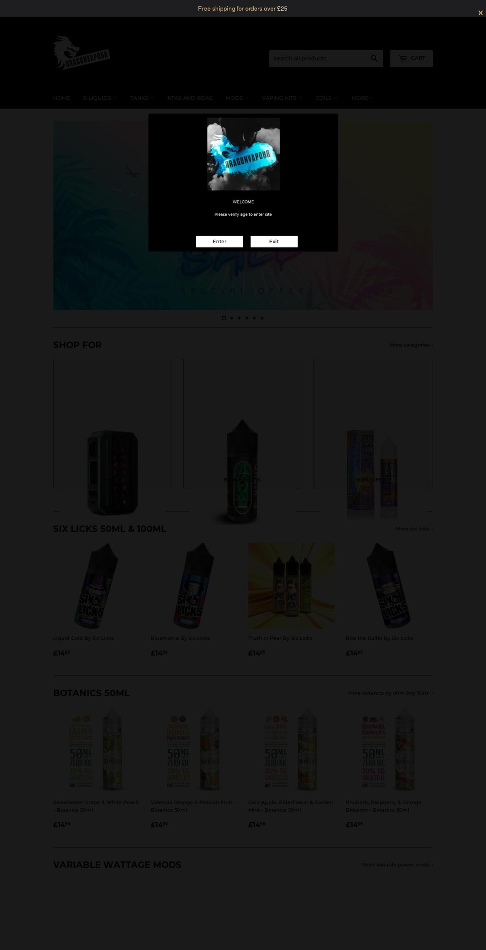 dragonvapour.com shopify website screenshot