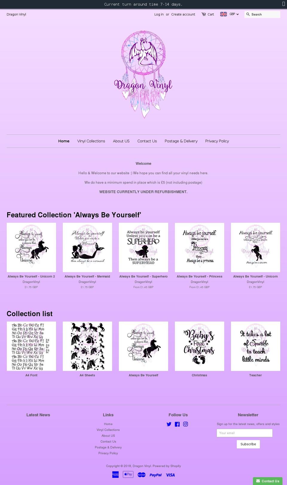 dragonvinyl.com — Shopify storefront screenshot