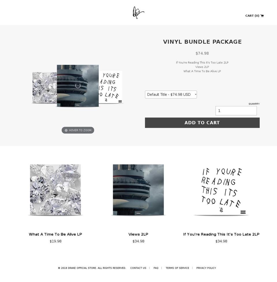 drakevinyl.com shopify website screenshot