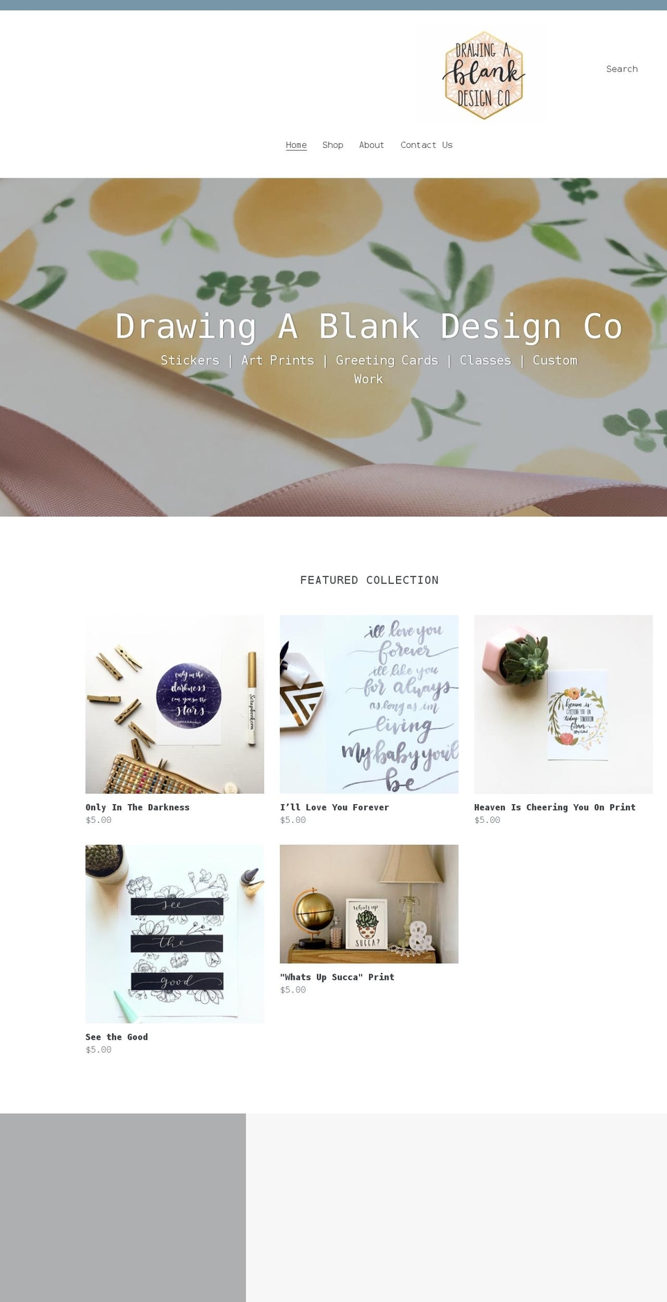 drawingablankdesignco.com shopify website screenshot