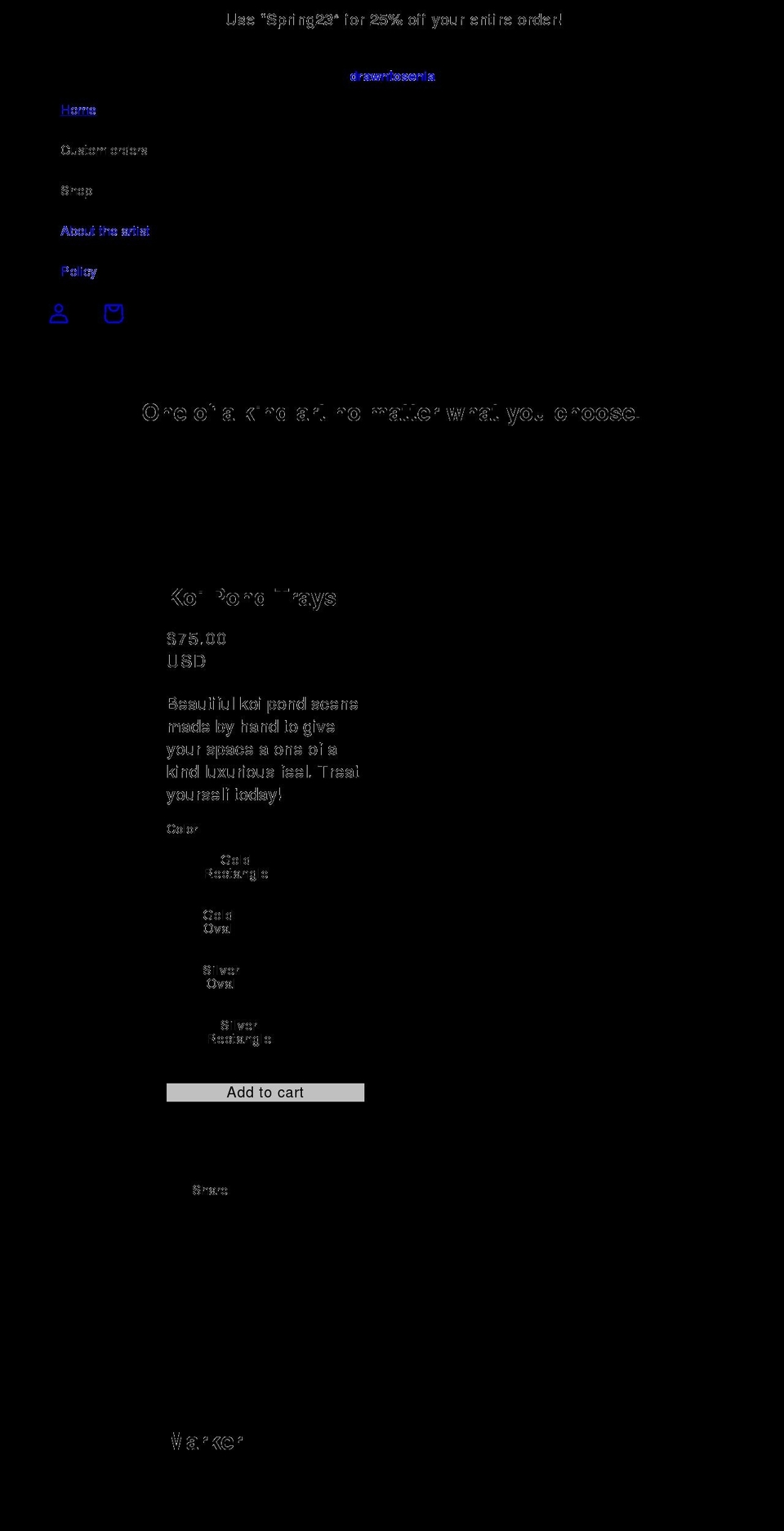 drawntosenia.com shopify website screenshot
