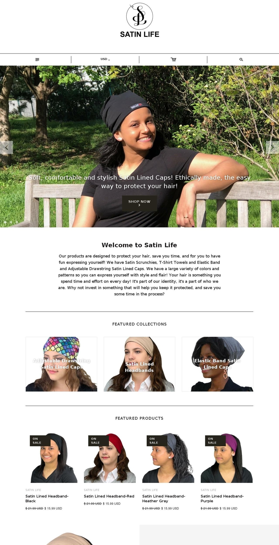 drawstringsatinlinedcaps.com — Shopify storefront screenshot