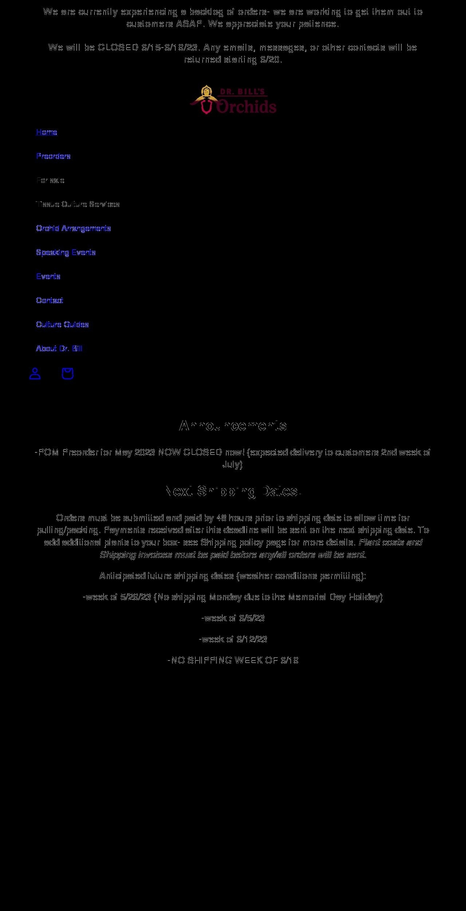 drbillsorchids.com shopify website screenshot