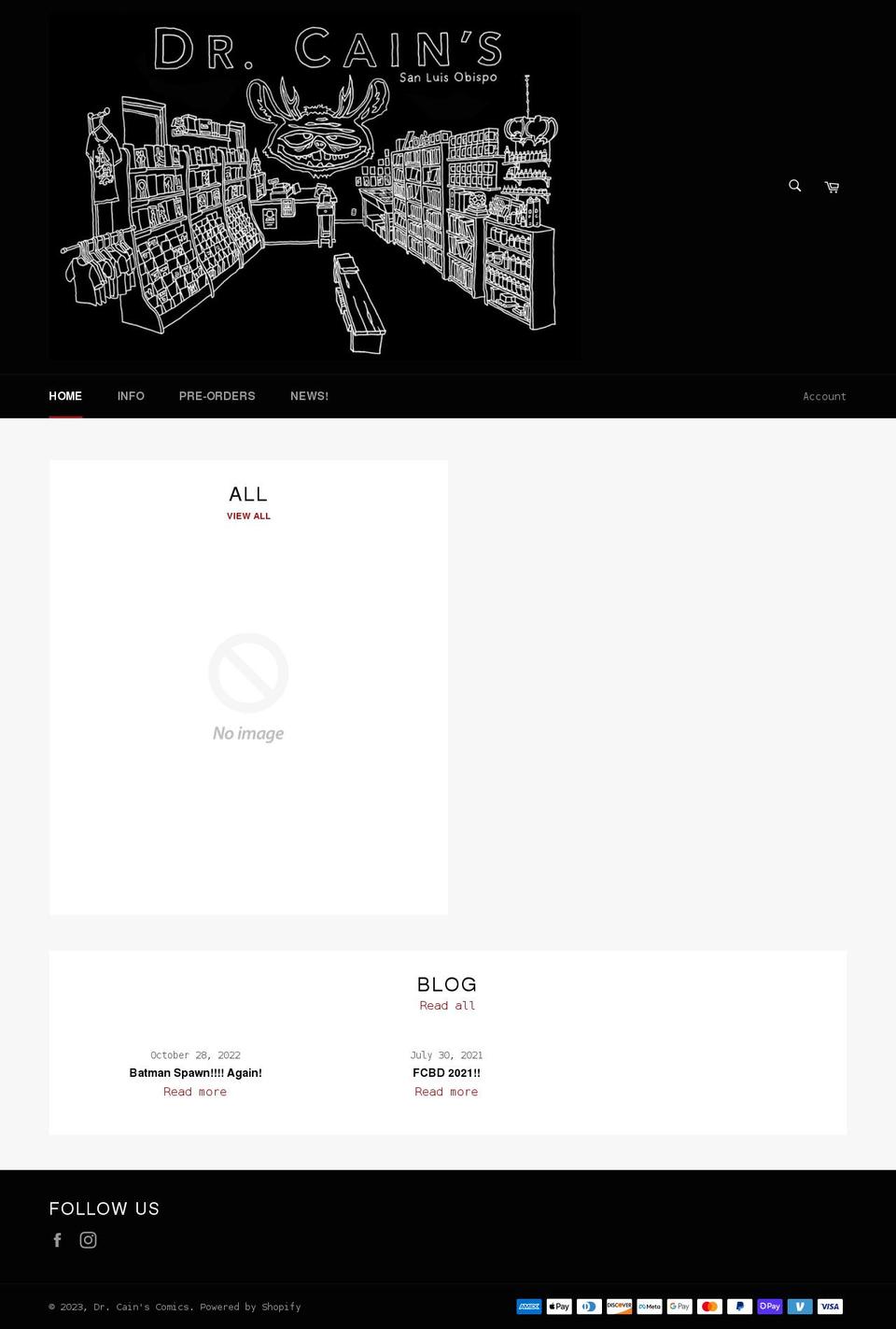 drcainscomics.com shopify website screenshot