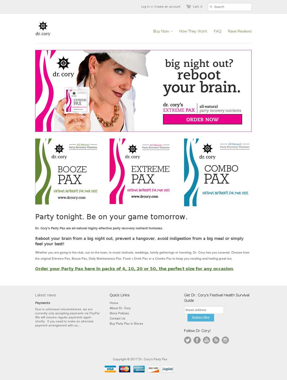drcoryspartypax.com shopify website screenshot