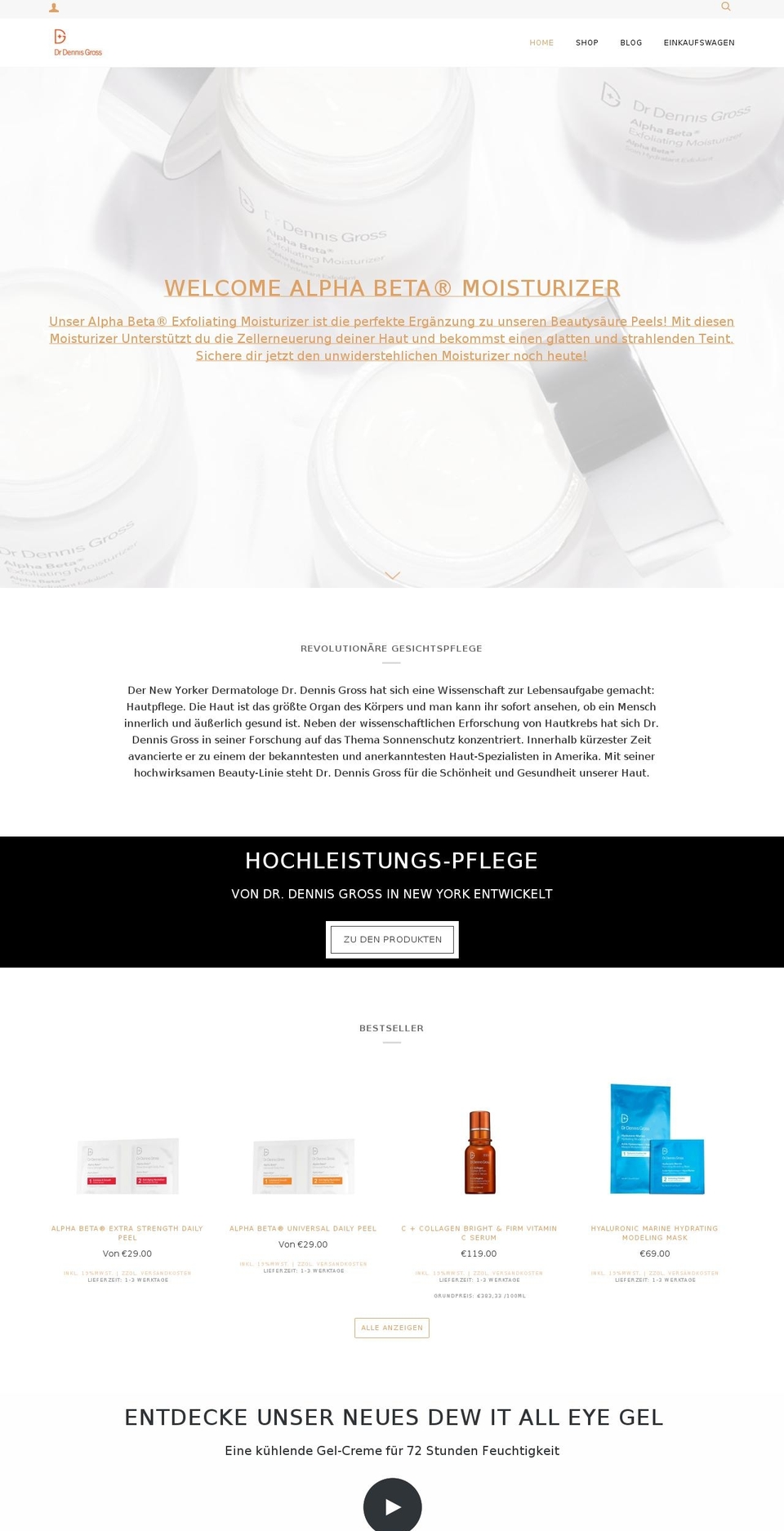 drdennisgross-skincare.de shopify website screenshot