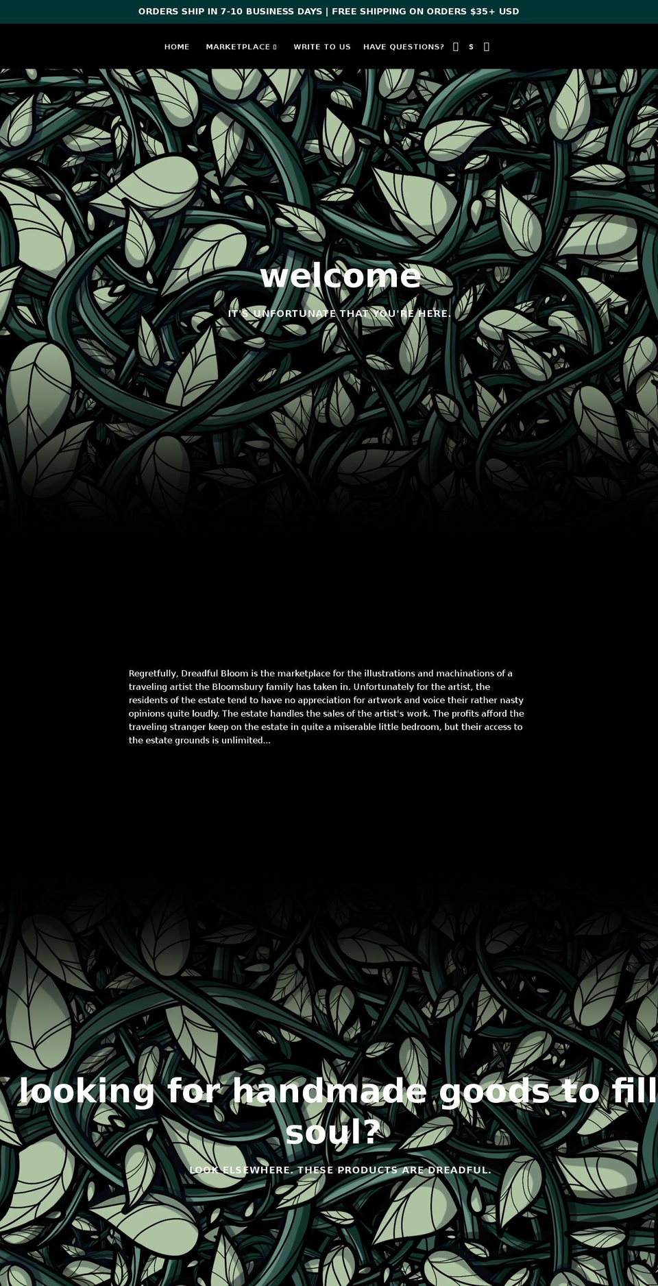 dreadfulbloom.com shopify website screenshot