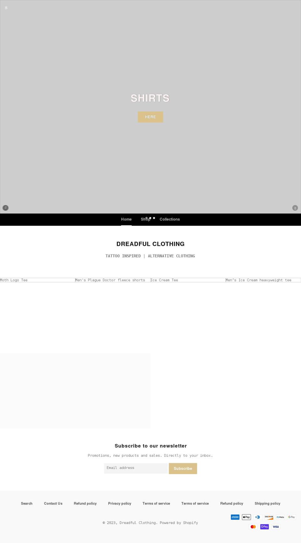 dreadfulclothing.com shopify website screenshot