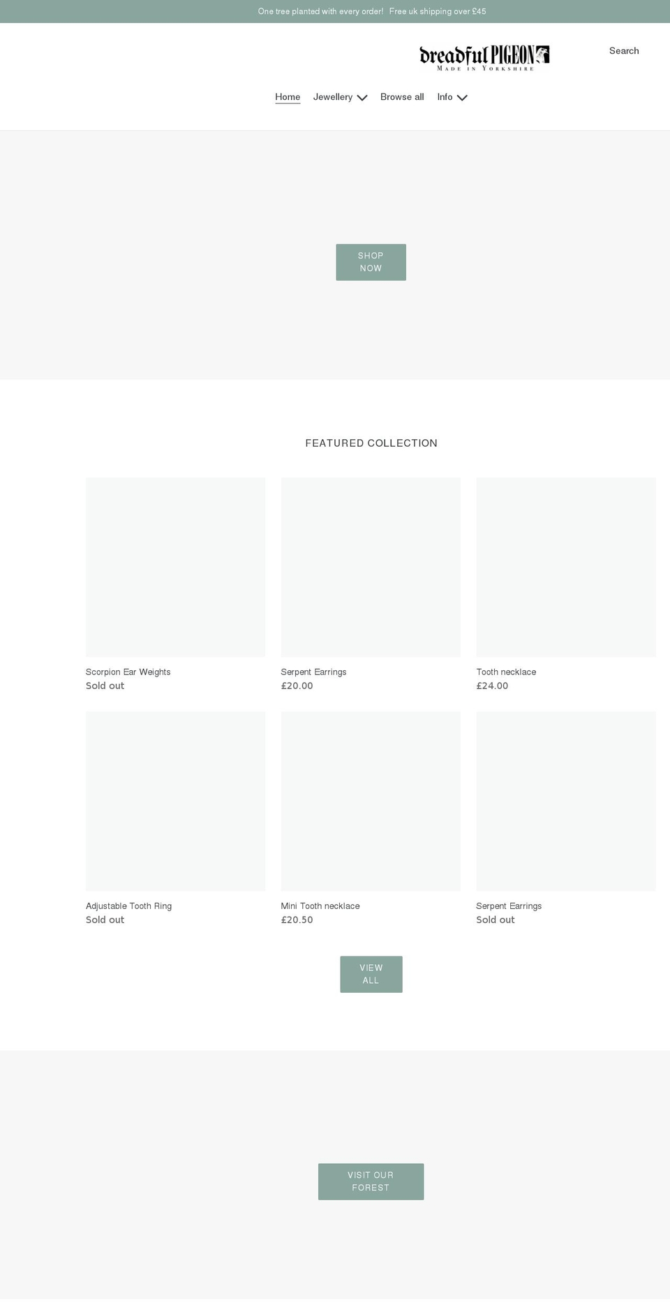 dreadfulpigeon.co.uk shopify website screenshot
