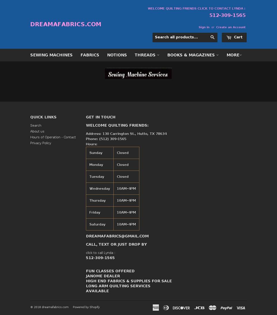 dreamafabrics.com shopify website screenshot
