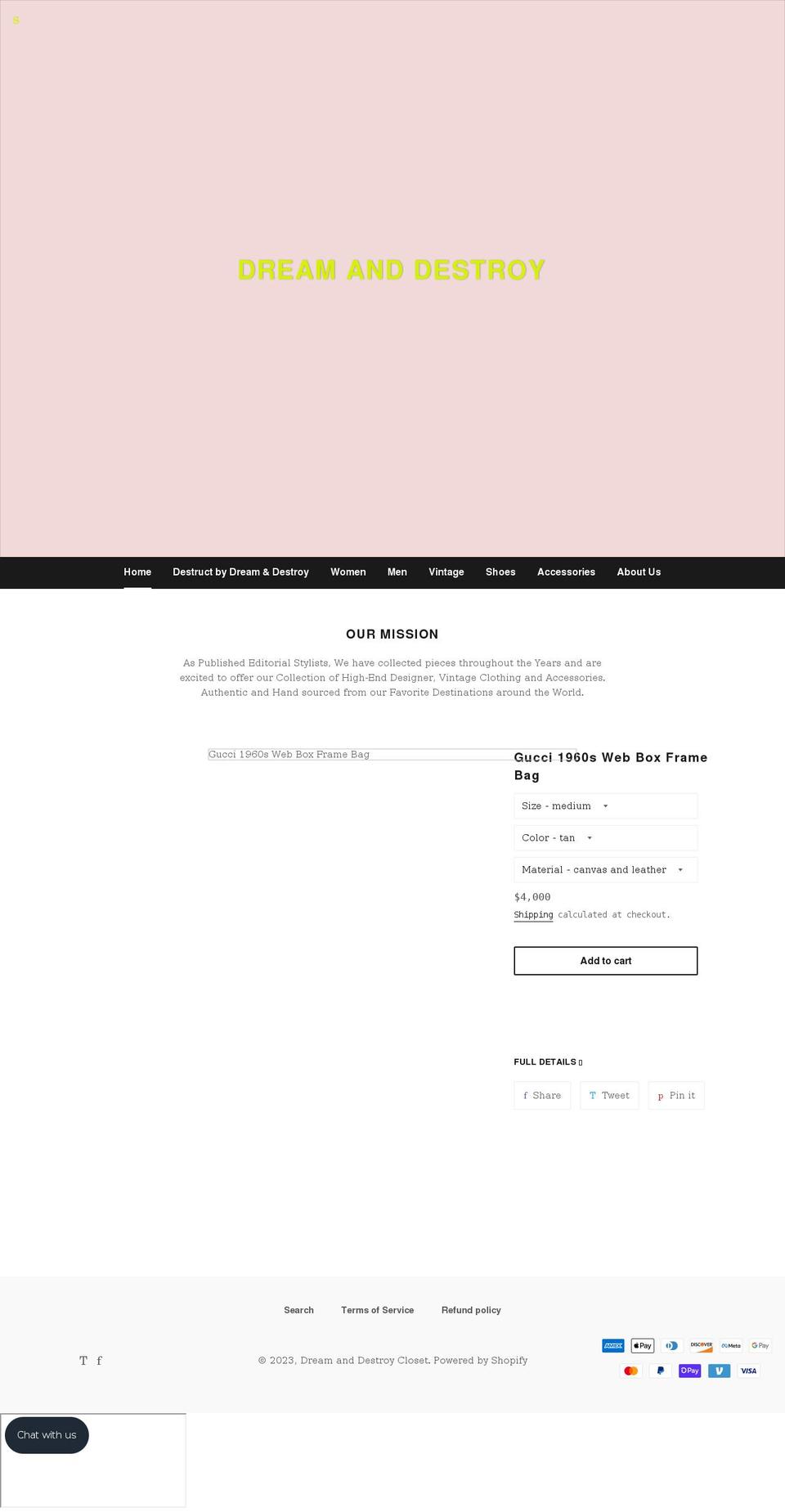 dreamanddestroy.com shopify website screenshot