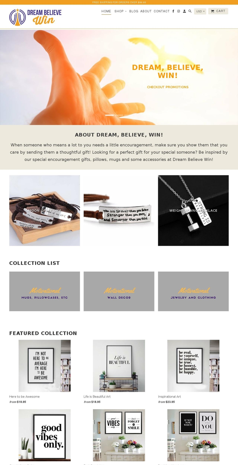 dreambelievewin.com — Shopify storefront screenshot
