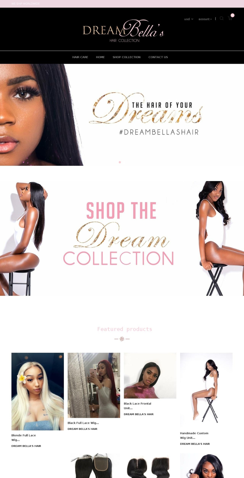 dreambellashair.com — Shopify storefront screenshot