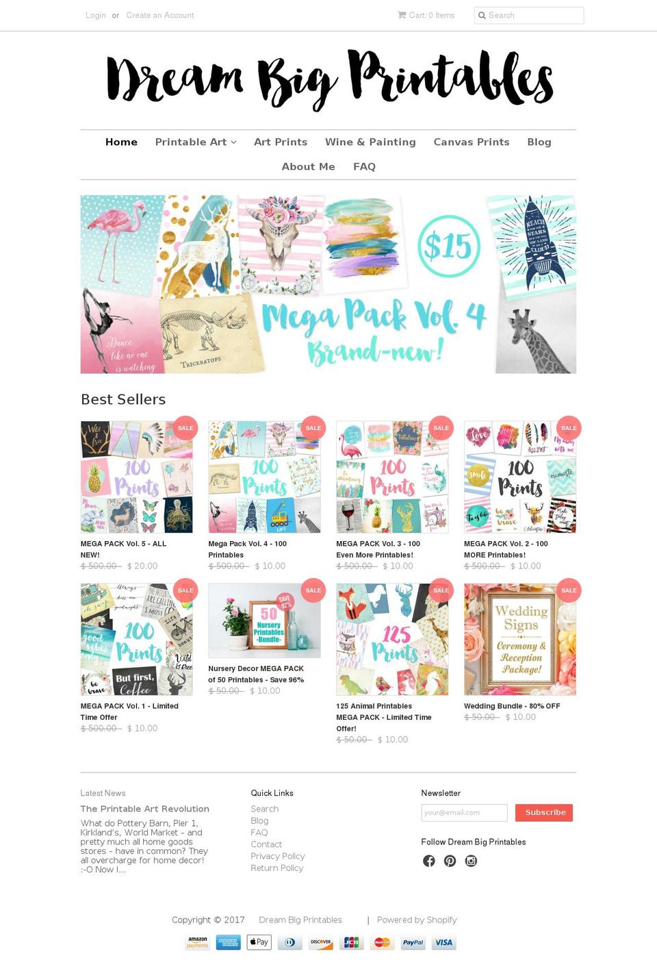 dreambigprintables.com shopify website screenshot