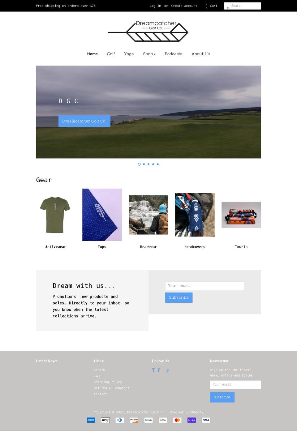 dreamcatchergolf.com shopify website screenshot