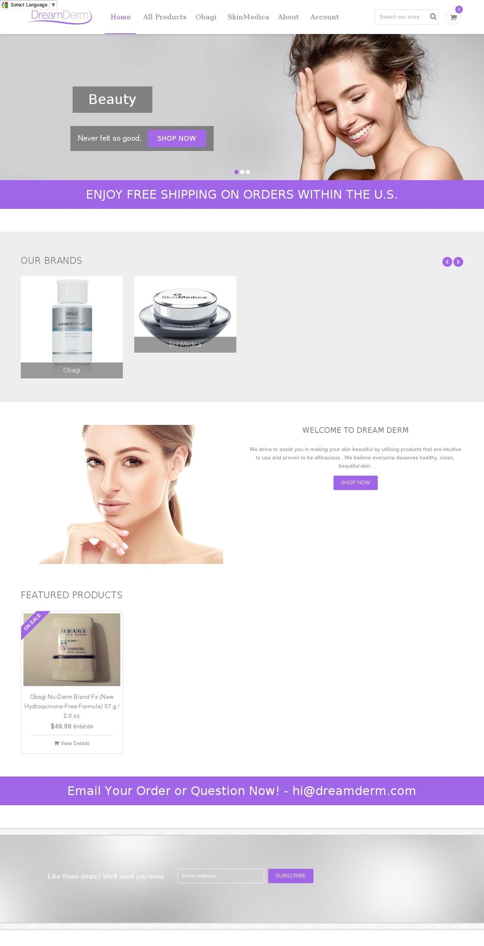 funity Shopify theme site example dreamderm.com