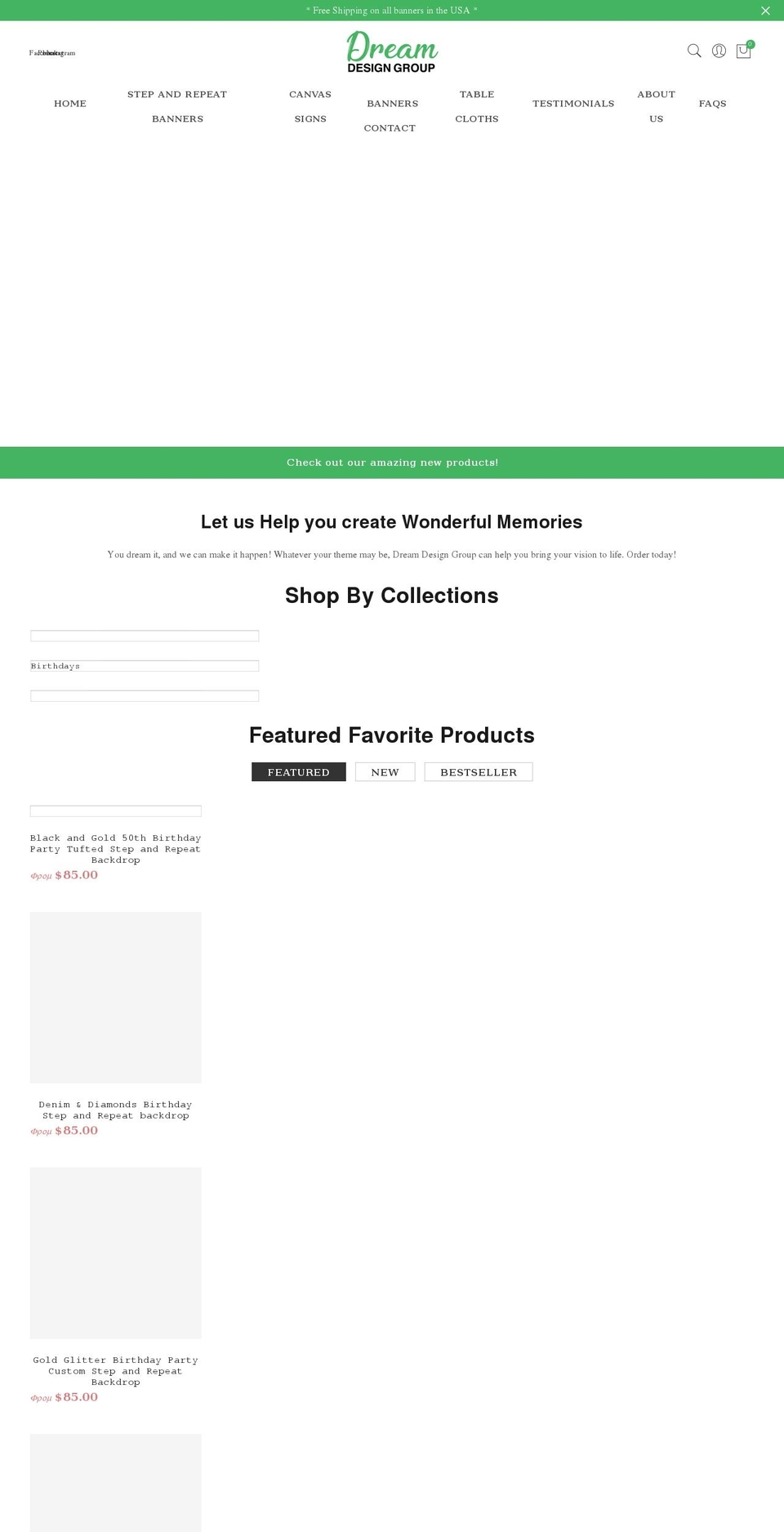 dreamdesigngroupbanners.com shopify website screenshot