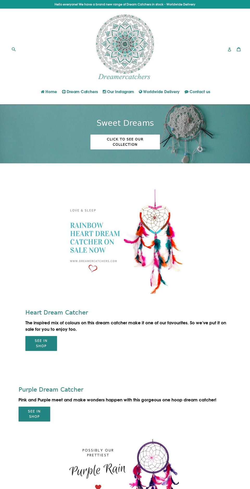 dreamercatcher.com shopify website screenshot