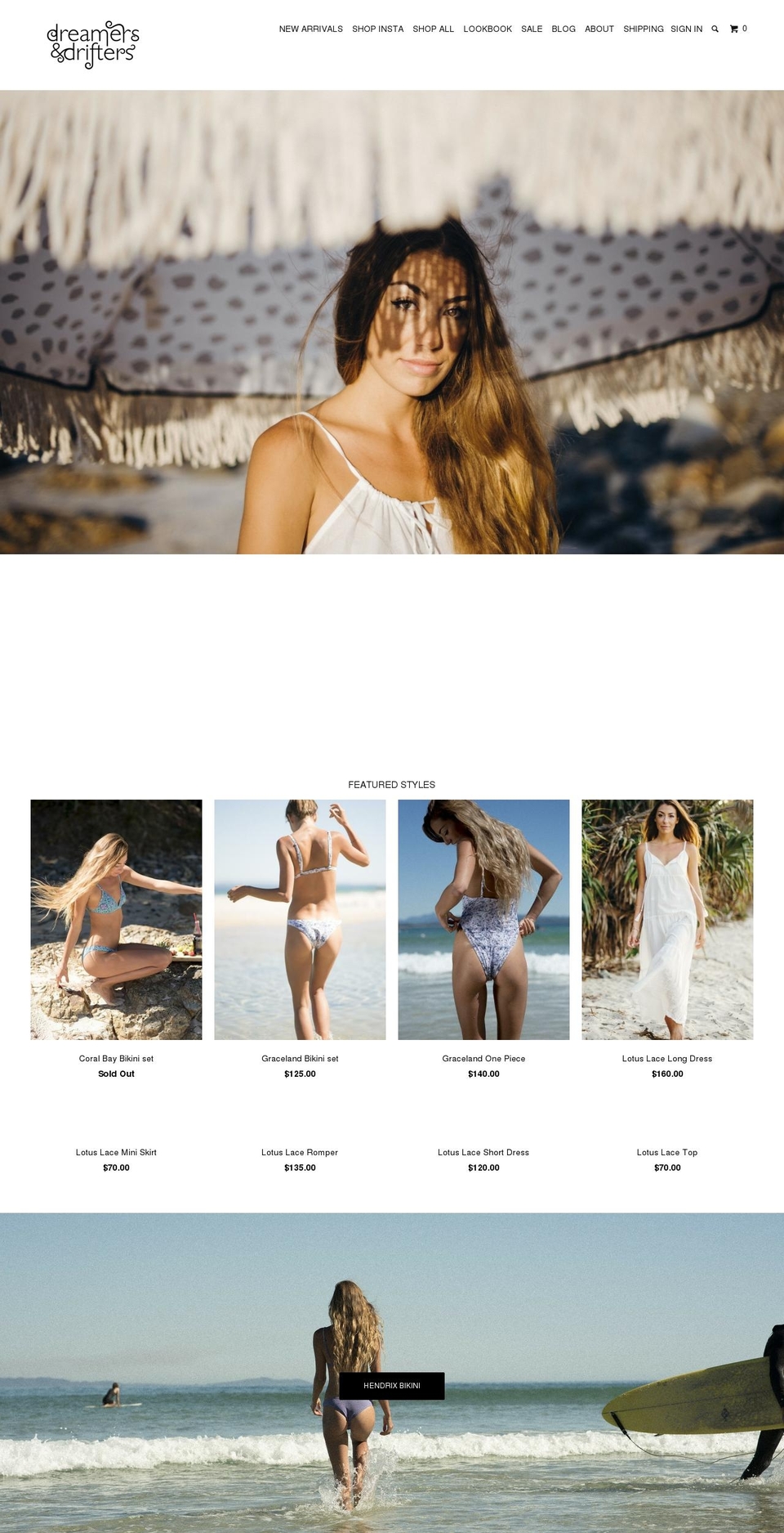 dreamersanddrifters.com.au shopify website screenshot